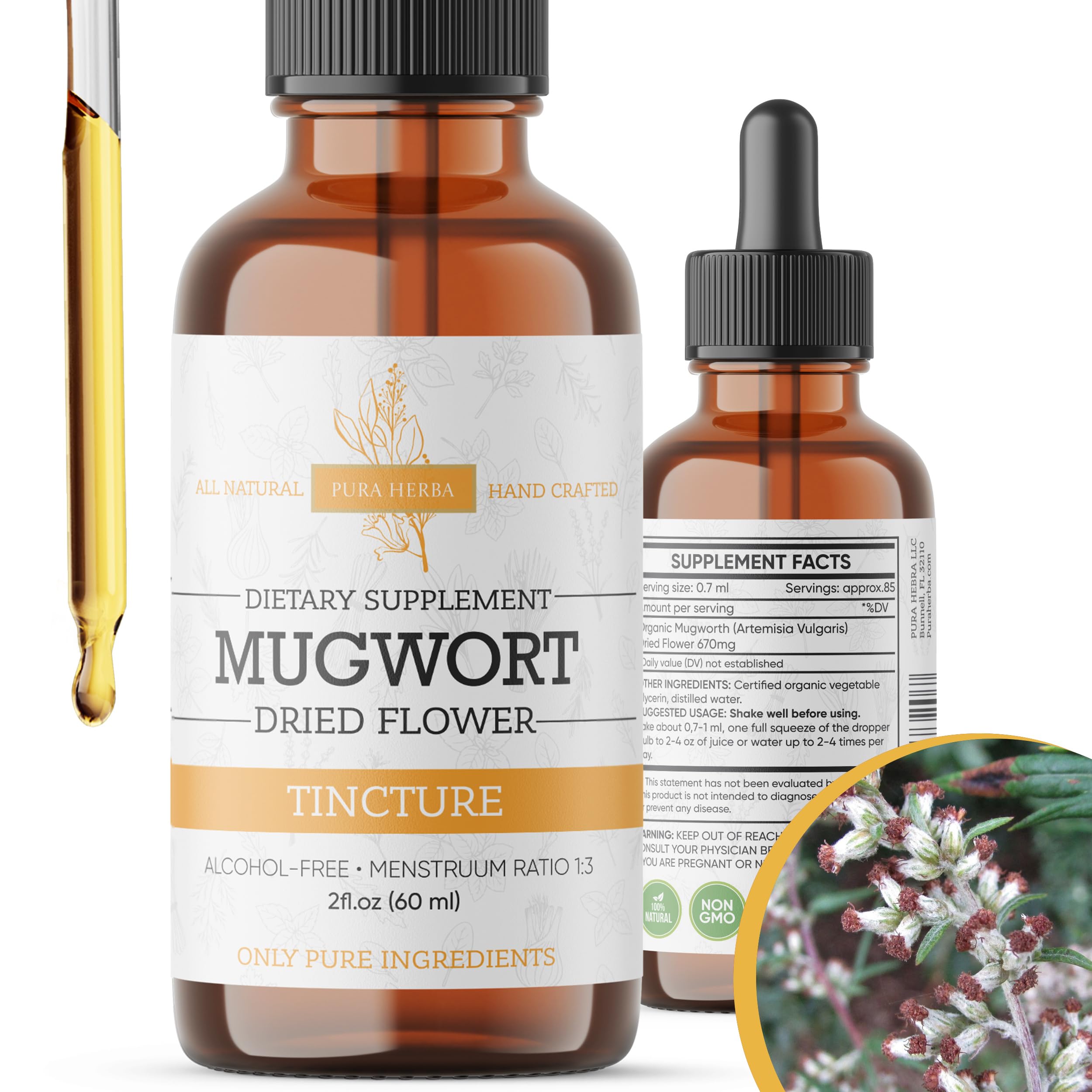 Pura Herba Mugwort Organic Extract Sleep Supports Liquid Mugwort Extract Alcohol Free Vegan - 2 Fl Oz
