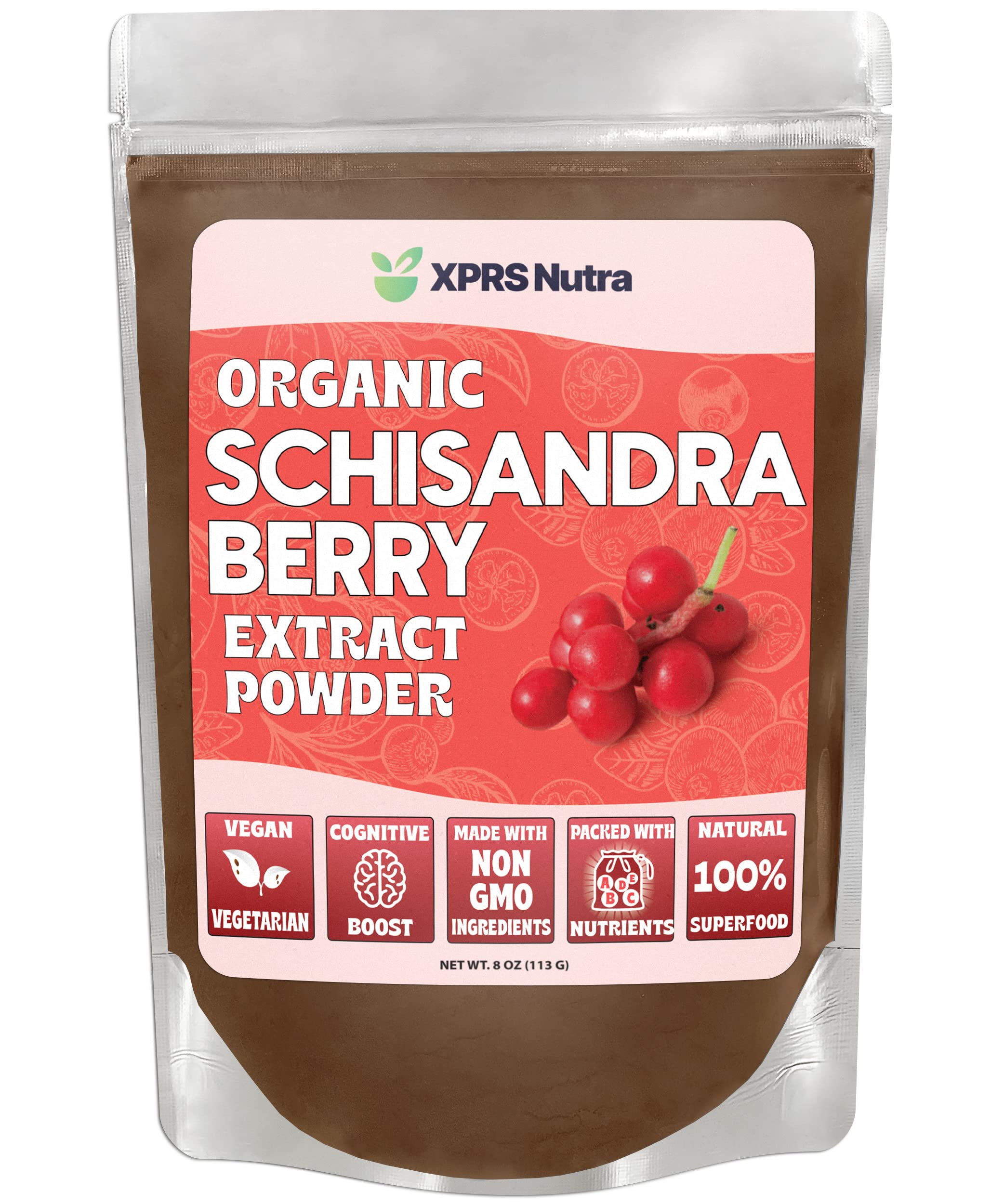 XPRS Nutra Organic Schisandra Berry Powder Extract - Premium USDA Organic Schisandra Powder for Cognition and Immunity - Vegan Friendly Berry Superfood (8 oz)