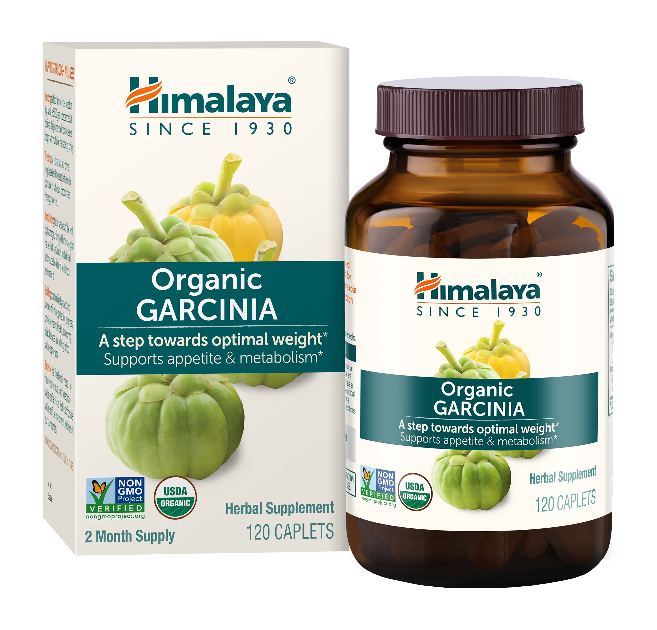 Himalaya Organic Garcinia Cambogia Herbal Supplement Appetite Control Lipid Metabolism Weight Support USDA Organic Non-GMO Vegan 600 mg 120 Plant-Based Caplets