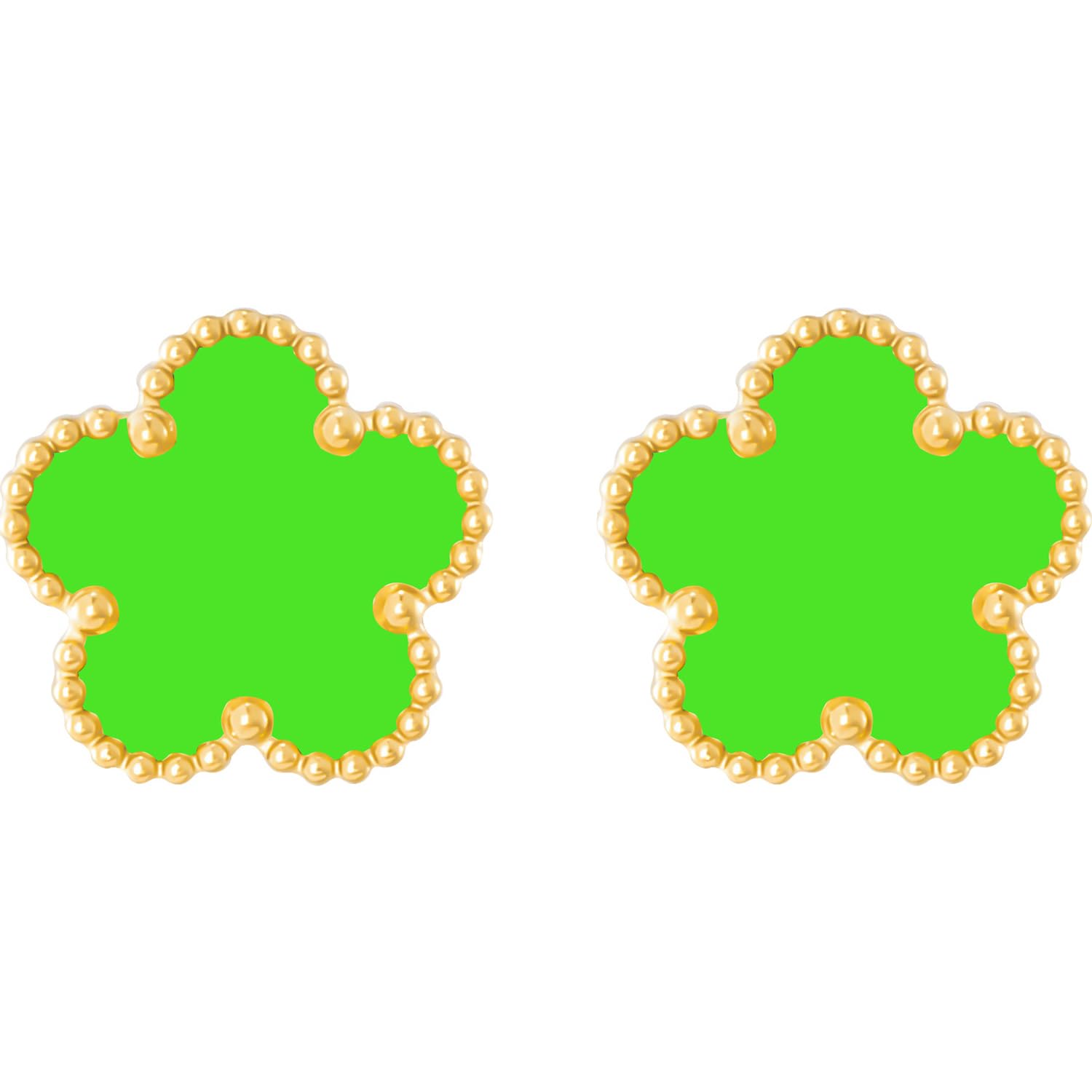 Gold Plated Stainless Steel Four Leaf Clover Stud Earrings for Women (Green-Gold Plated)