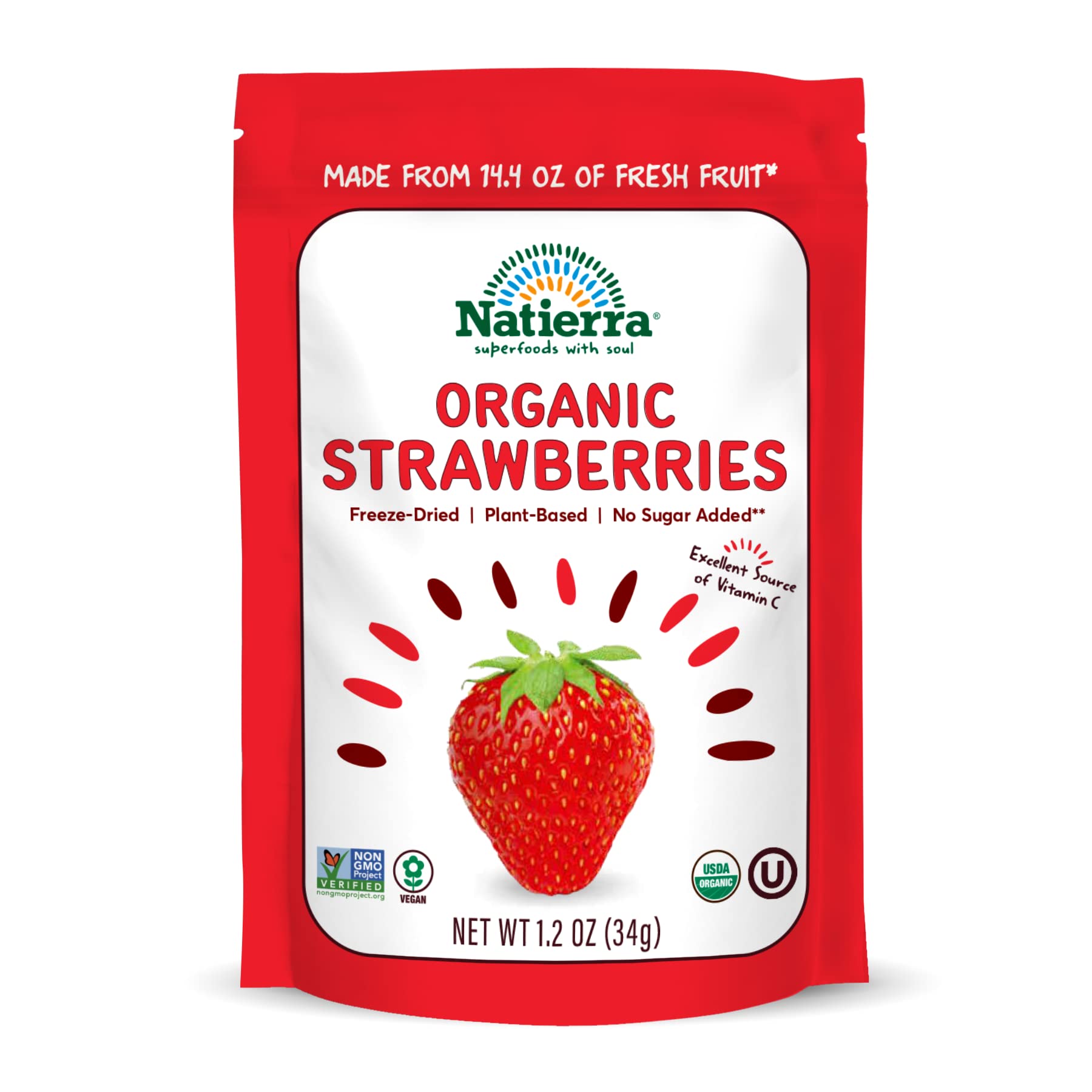 Natierra Natures Organic Freeze-Dried Strawberries | Gluten Free & Vegan | 1.2 Ounce (Pack of 3)