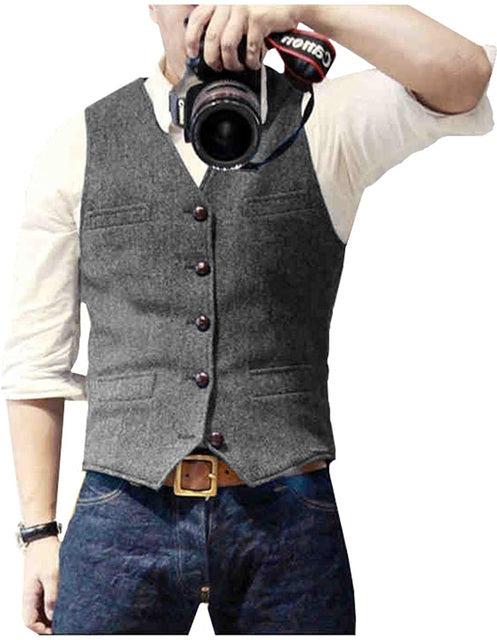 Organic Cotton Wool Herringbone Tweed Men's Vest