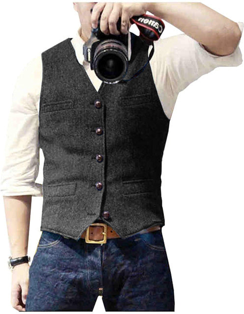 Organic Cotton Wool Herringbone Tweed Men's Vest