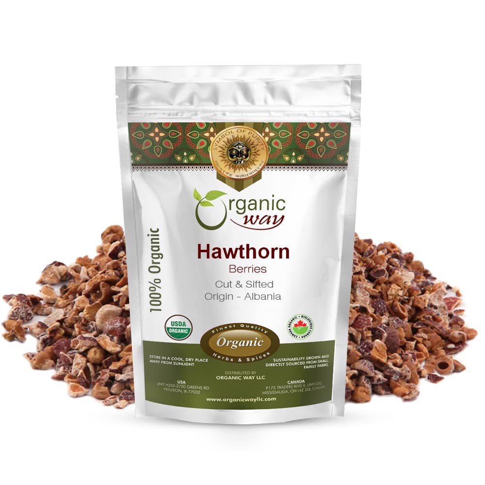 Organic Way Hawthorn Berries Cut & Sifted (Crataegus monogyna) - European Wild-Harvest | Organic & Kosher Certified | Vegan Non GMO & Gluten Free | USDA Certified | Origin - Albania (1LBS / 16OZ)