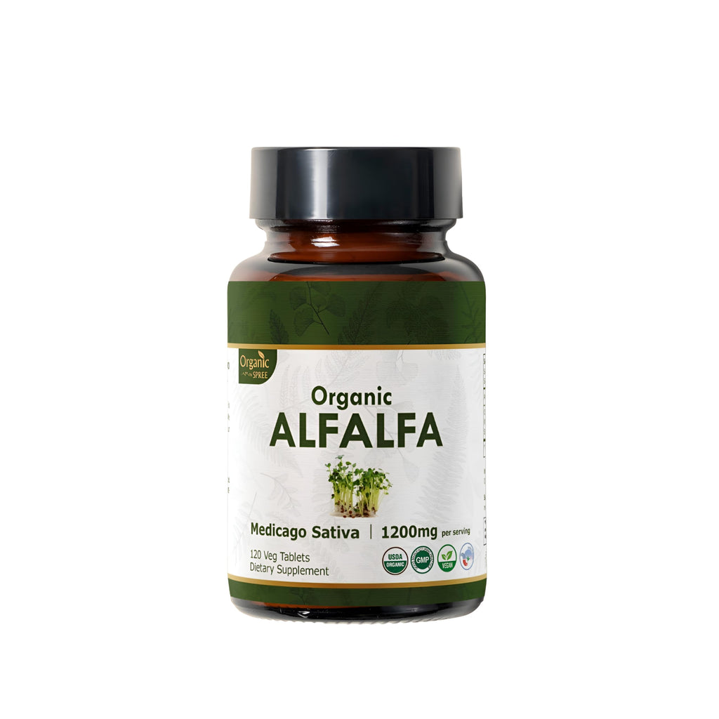 ORGANIC SPREE Alfalfa 120 Tablets | Medicago Sativa (Alfalfa) | Organic and Natural | Superfood Supplement with Vitamins and Minerals | Vegan and USDA Certified 120tab