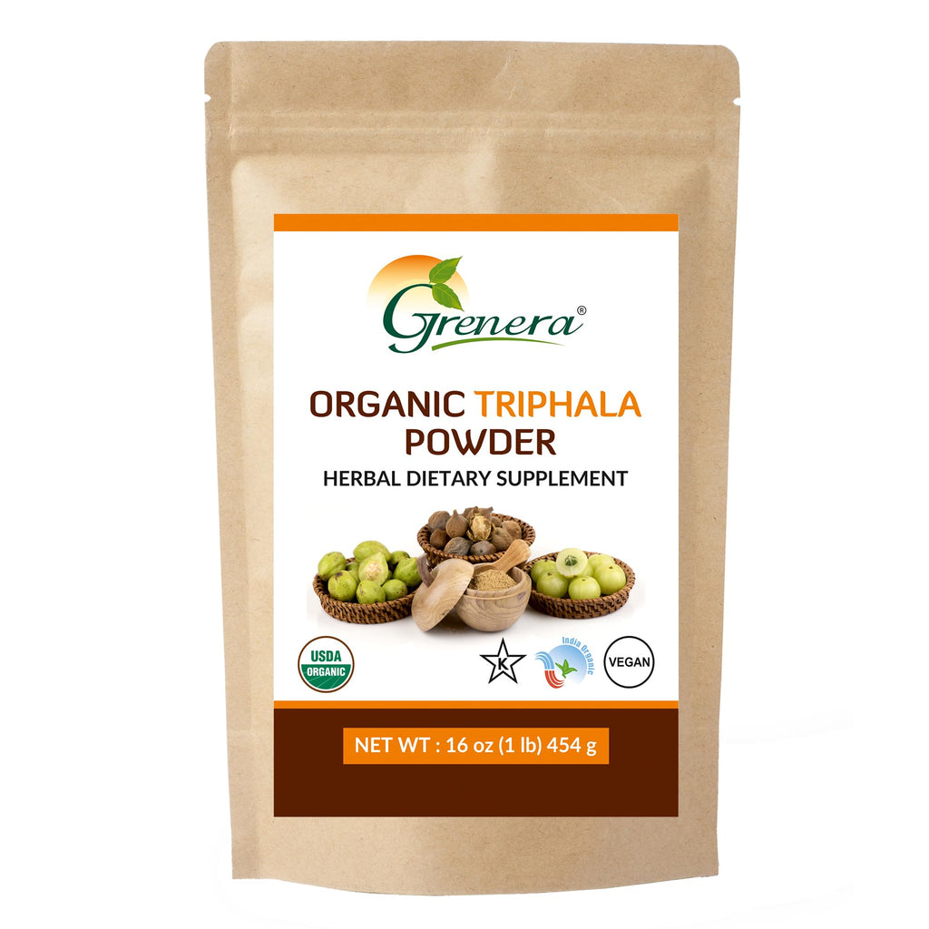 Grenera Organic Triphala Powder 1 lb (16 Ounce) 454 Grams - Made with Organic Amalaki Organic Bibhitaki Organic Haritaki Fruit - USDA Organic Vegan Kosher Certified