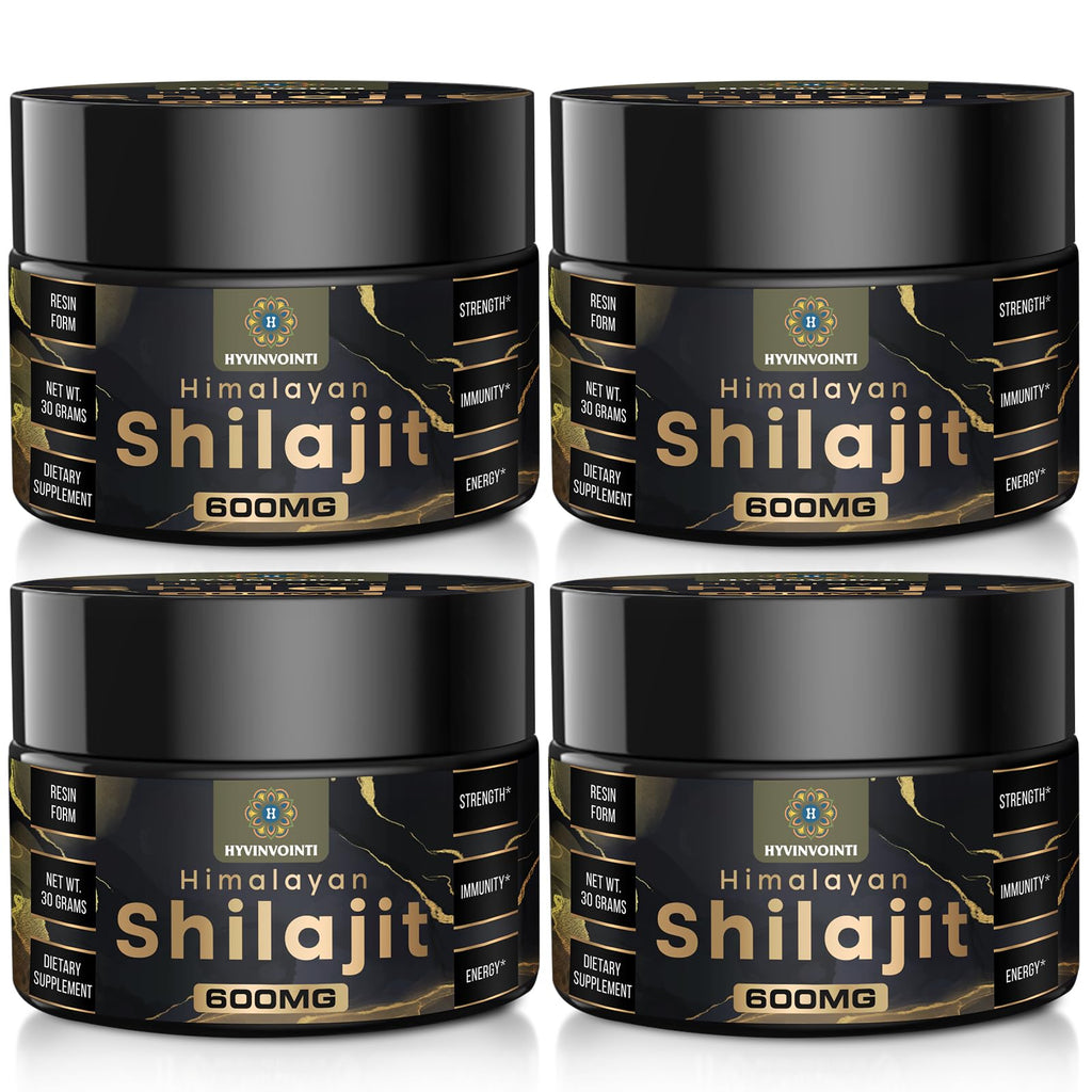 600mg Shilajit Pure Himalayan Organic Shilajit Resin - Shilajit Resin Organic Gold Grade 100% Pure Organic Shilajit for Energy & Immune Support Rich in Fulvic Acid & 85+ Trace Minerals 4 Pack