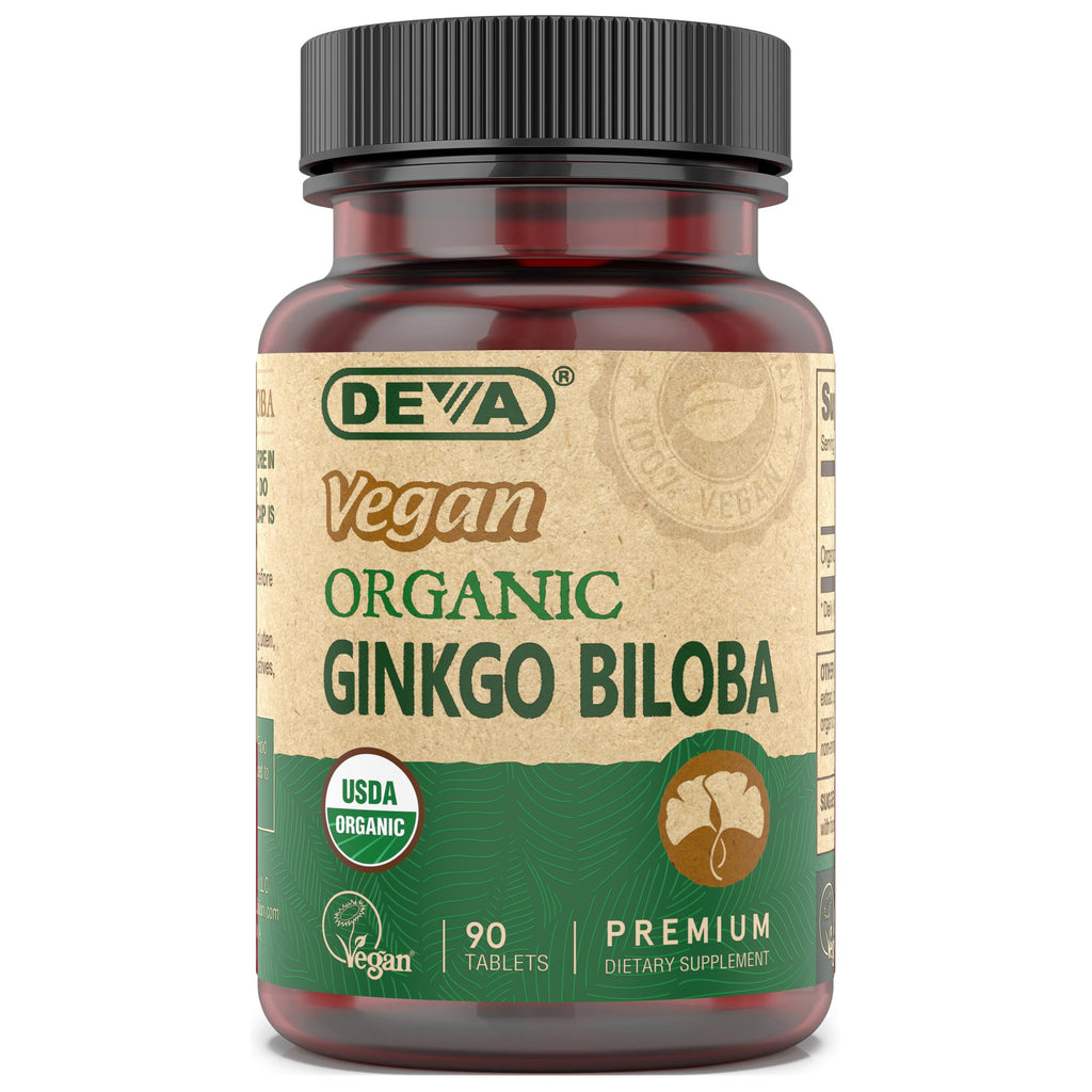 DEVA Vegan Ginkgo Biloba Dietary Supplement USDA Organic Vegan Society Certified Easy-to-Swallow Tiny Tablets 300 mg. 90-Count Bottle