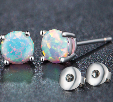 8mm Gold-Plated Opal Stud Earrings