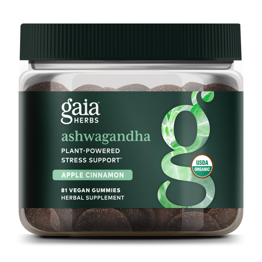 Gaia Herbs Organic Ashwagandha Gummies Stress Support Cinnamon Ginger Gluten Free Vegan 81 Count
