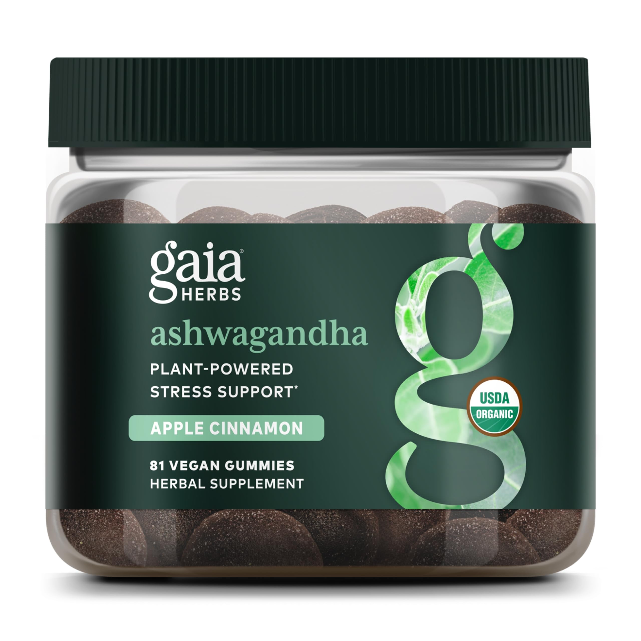 Gaia Herbs Organic Ashwagandha Gummies Stress Support Cinnamon Ginger Gluten Free Vegan 81 Count