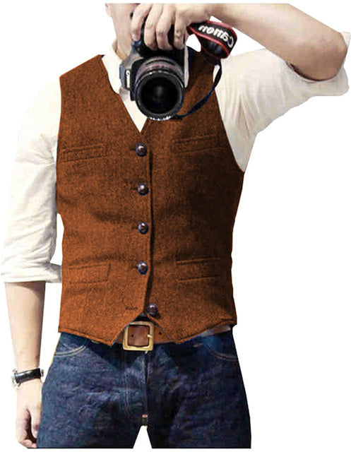 Organic Cotton Wool Herringbone Tweed Men's Vest