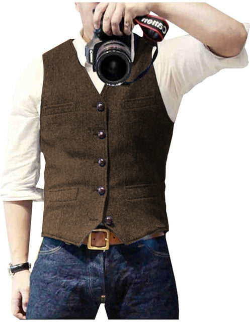 Organic Cotton Wool Herringbone Tweed Men's Vest