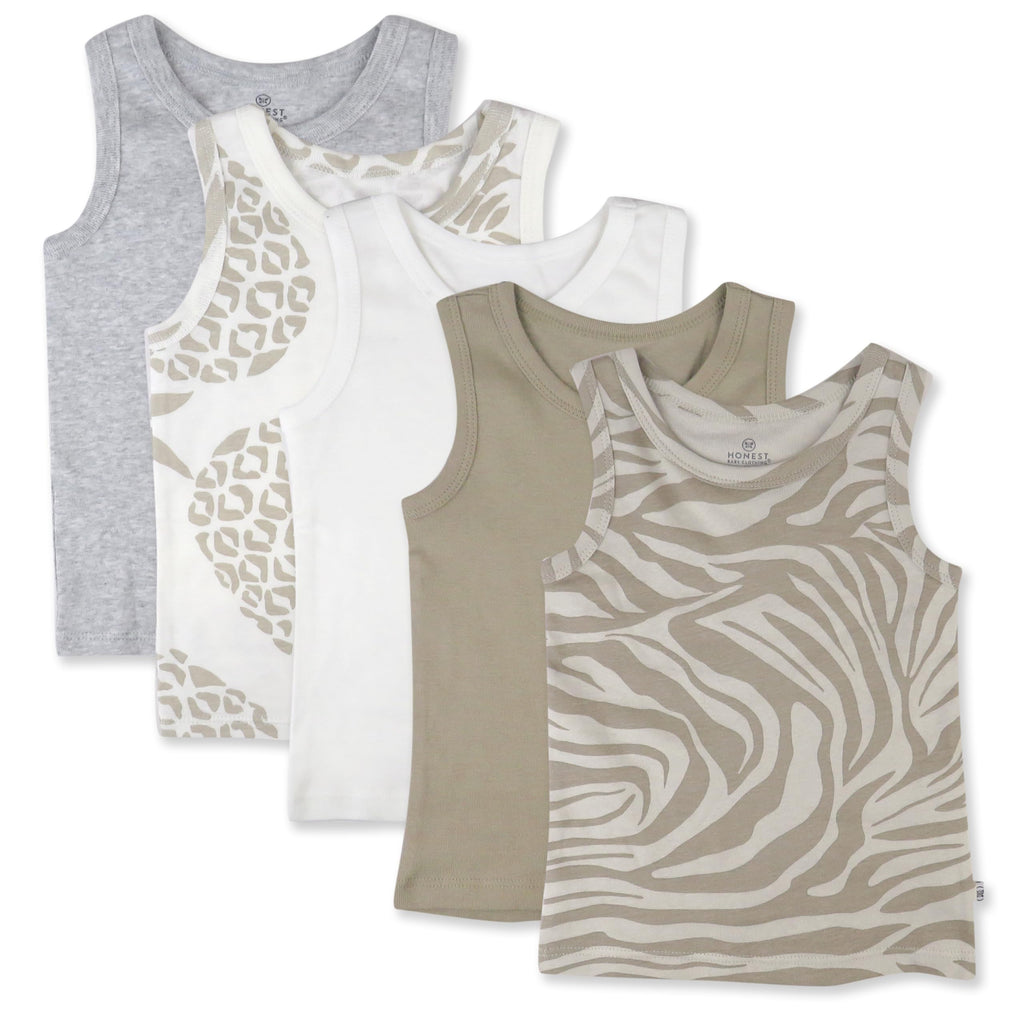 HonestBaby Multipack Muscle T-Shirts Sleeveless Tees 100% Organic Cotton for Infant Baby and Toddler Boys Girls Unisex 5-Pack Sand Dune