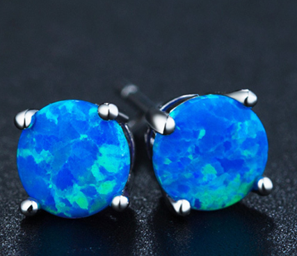 8mm Gold-Plated Opal Stud Earrings