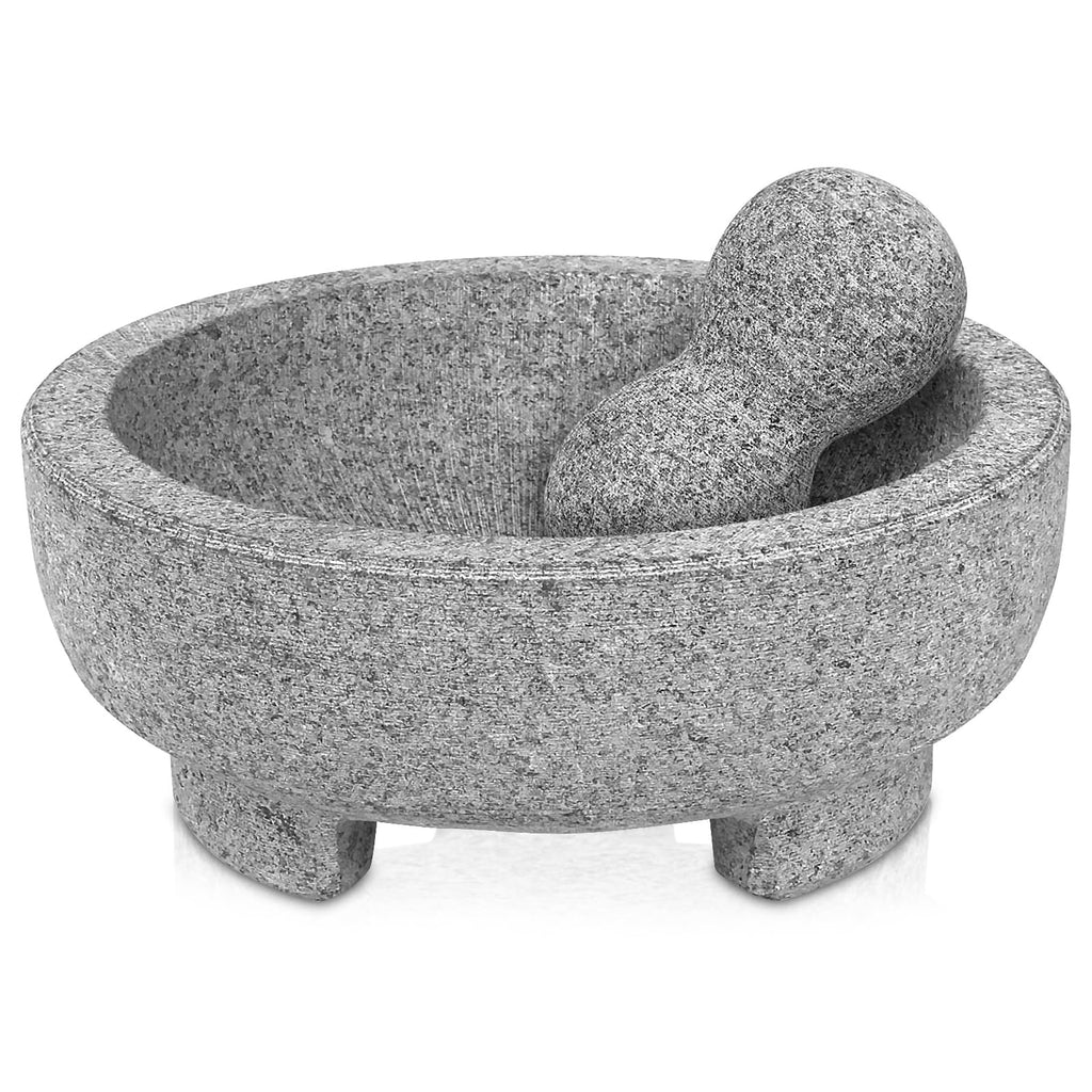 HESHIBI Granite Mortar and Pestle Set Guacamole Bowl Molcajete 8 Inch - 4 Cup Natural Stone Grinder for Spices Seasonings Pastes Pestos and Guacamole