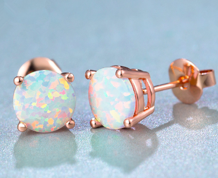 8mm Gold-Plated Opal Stud Earrings