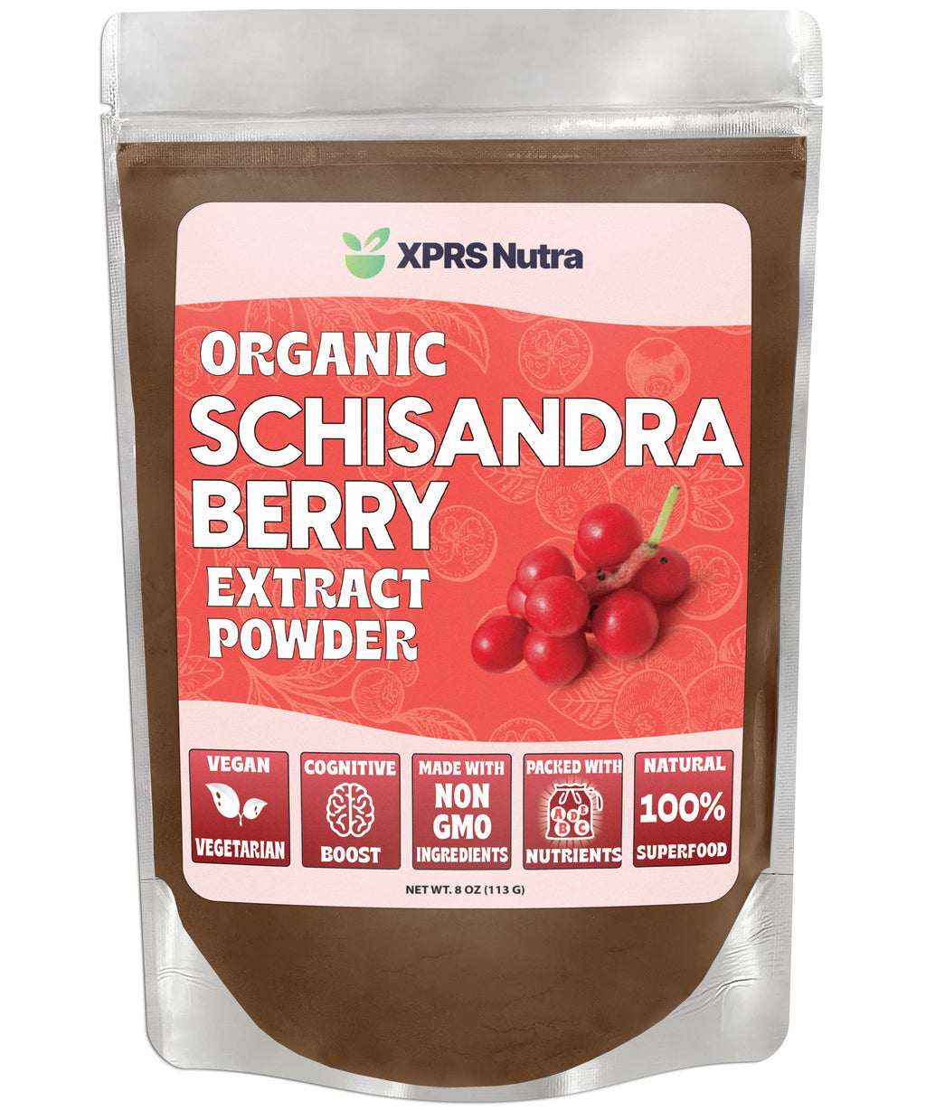 XPRS Nutra Organic Schisandra Berry Powder Extract - Premium USDA Organic Schisandra Powder for Cognition and Immunity - Vegan Friendly Berry Superfood (8 oz)