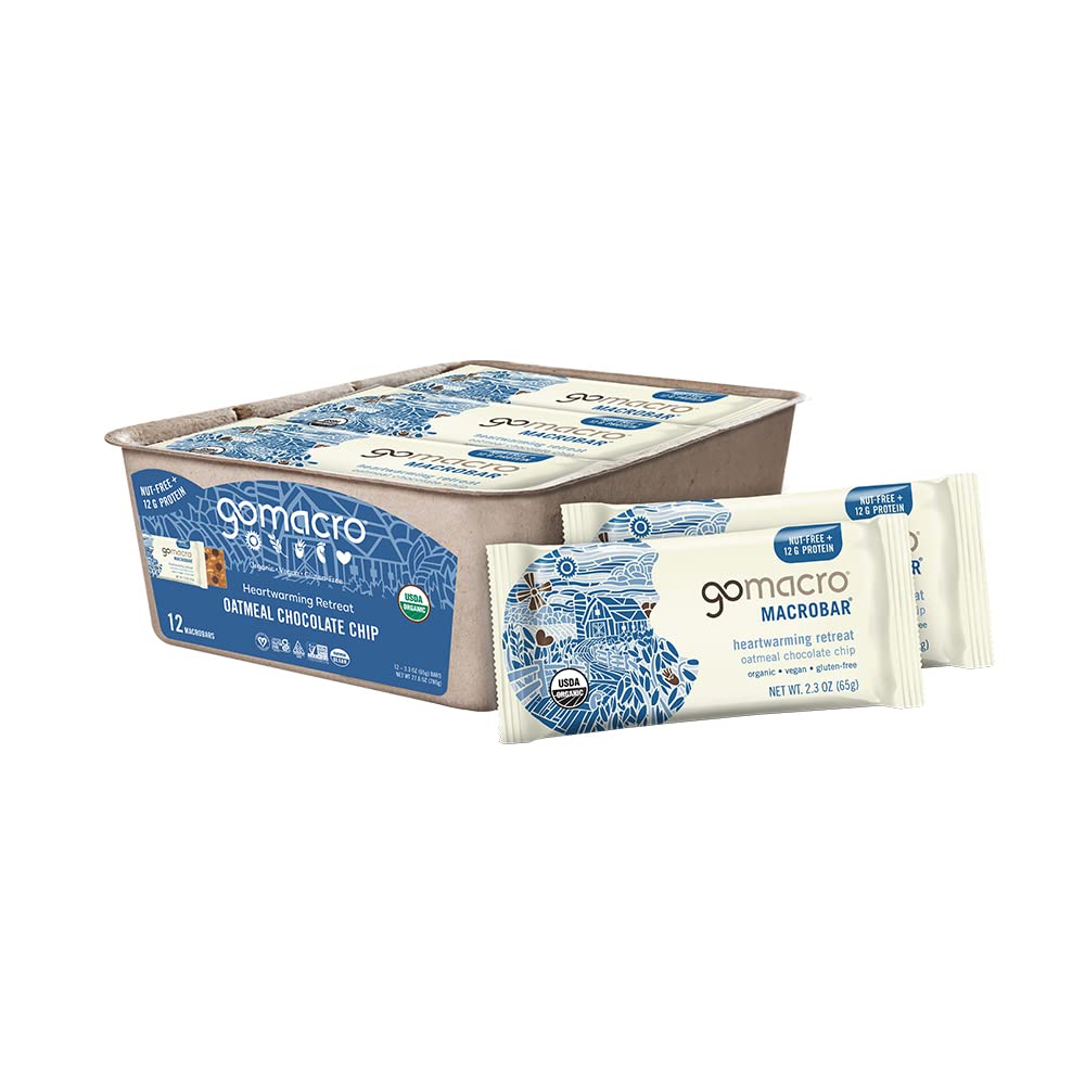 GoMacro MacroBar Organic Vegan Protein Bars - Oatmeal Chocolate Chip (2.3 Ounce Bars 12 Count)