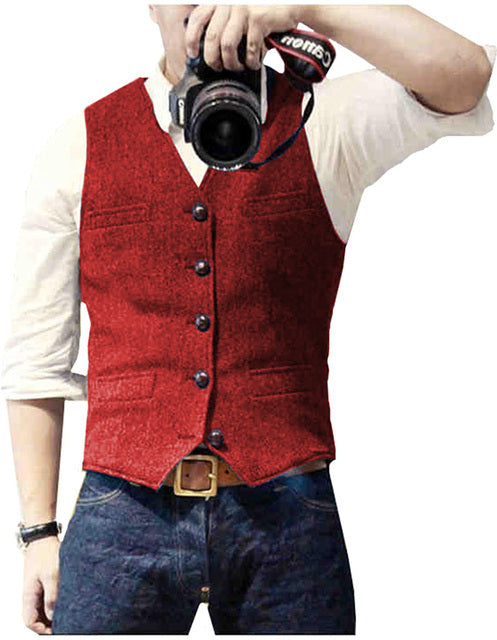 Organic Cotton Wool Herringbone Tweed Men's Vest