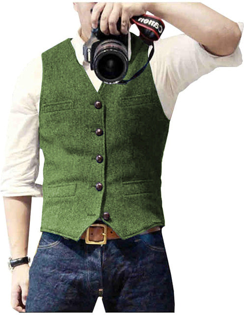 Organic Cotton Wool Herringbone Tweed Men's Vest