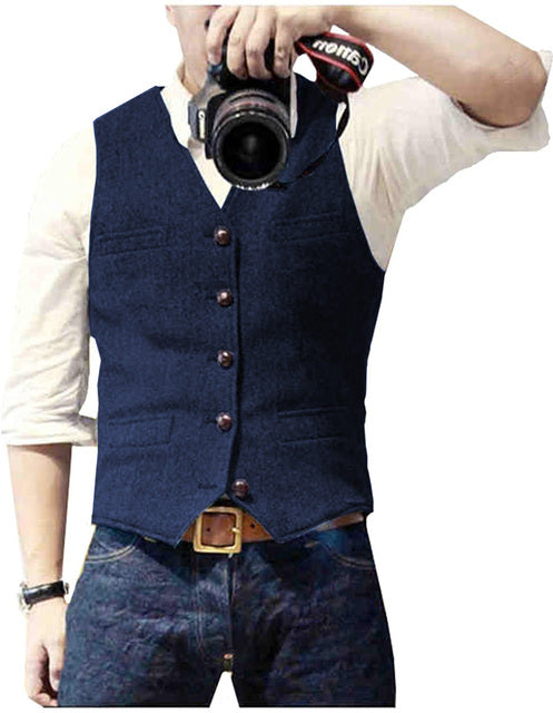 Organic Cotton Wool Herringbone Tweed Men's Vest